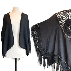Black Fringe & Crochet Coverup